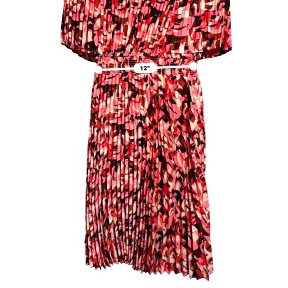 Preppy Academia Pleated A-line Midi Dress Smocked Maximalist Flutter Sleeve - Picture 12 of 15